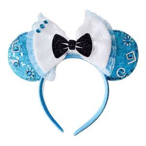 Disney Parks Frozen Blue |White Minnie Mouse Ear Headband Sequins Bow for Girls